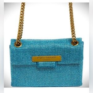 New 🆕 Kurt Geiger Turquoise Crystal Chain Shoulder Bag with Gold Hardware